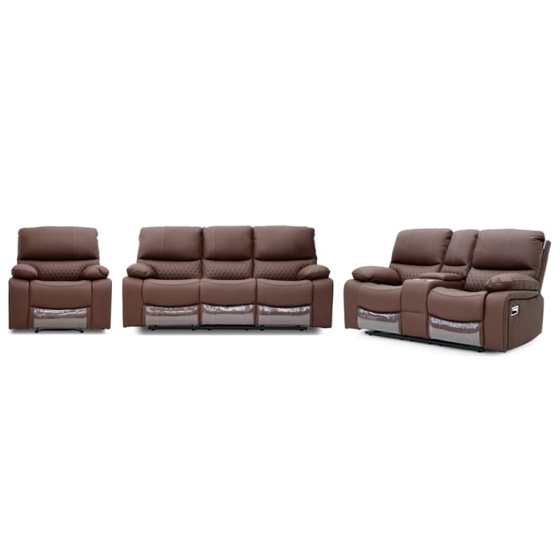 9080ML Geeksofa Leather Manual Motion Recliner Sofa Set with Console
