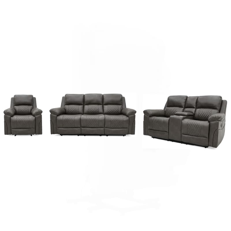 9101ML Geeksofa Leather Manual Motion Recliner Sofa Set with Console & Drop Down Table