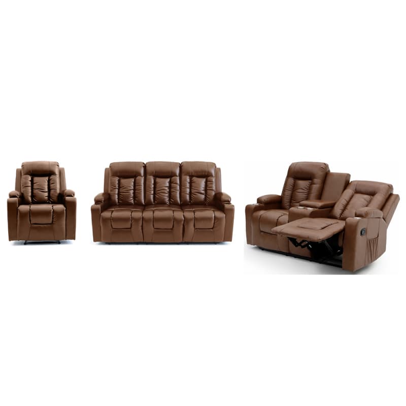9004ML Geeksofa Leather Manual Motion Recliner Sofa Set with Console