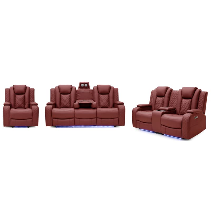 8042PL Geeksofa Home Theater Recliner Seating with Console & Drop Down Table & LED Ambient Light