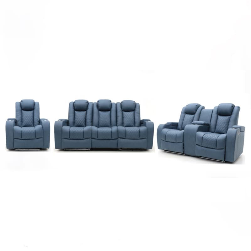 9107PL Geeksofa Home Theater Recliner Seating with Console & Tray Table & Drop Down Table & LED Ambient Light
